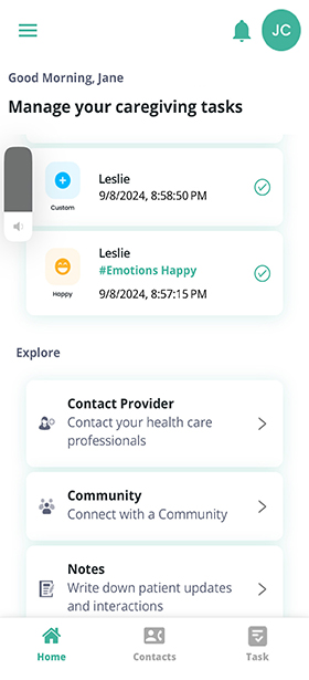 SimpliHere Caregiver tasks screen