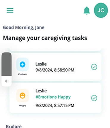 SimpliHere Caregiving update tasks screen